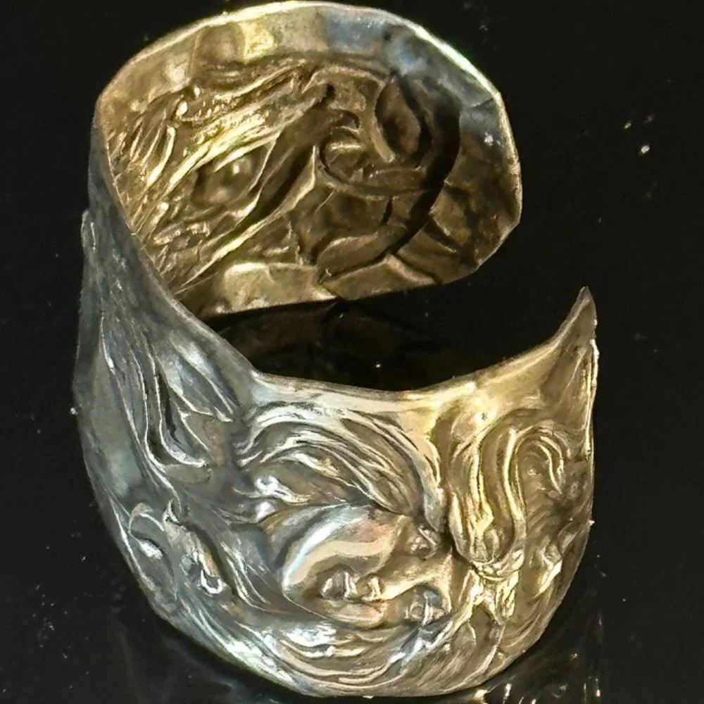 Antique Lady Small Cuff Art Nouveau Bracelet Sterling Silver Victorian Floral